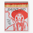 Load image into Gallery viewer, Beautiful vintage matchbox with cowgirl smoking a cigarette and the words "wake with the sun in your eyes".