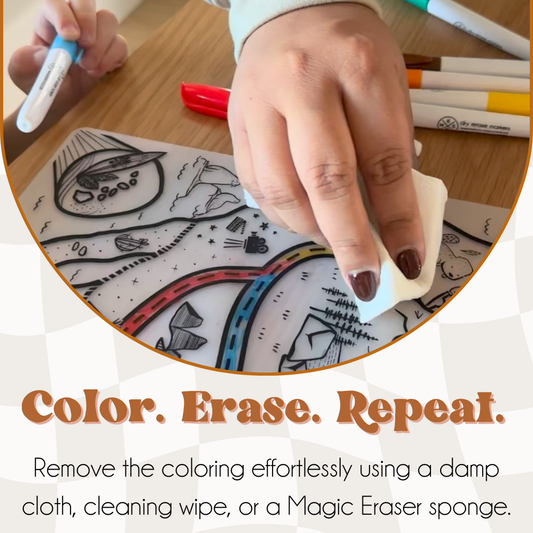 Silicone Reusable Coloring Mat & markers set Space Age