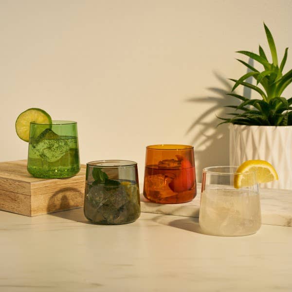 Aurora Glass Cocktail Tumblers - Asst Colors - Set of 4