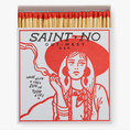 Load image into Gallery viewer, Beautiful vintage matchbox with cowgirl smoking a cigarette and the words "wake with the sun in your eyes".
