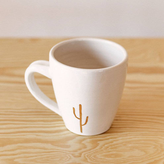 Coffee Mug | White Ceramic with Gold Cactus